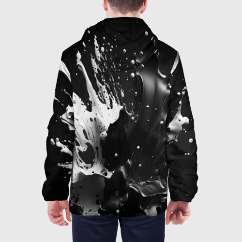 Мужская куртка 3D с принтом Брызги красок - белая и черная, вид сзади #2