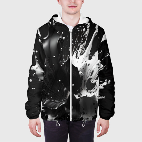 Мужская куртка 3D с принтом Брызги красок - белая и черная, вид сбоку #3