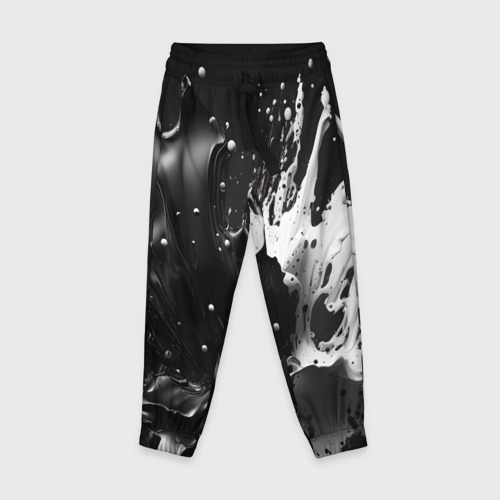 Детские брюки 3D с принтом Брызги красок - белая и черная, вид спереди #2