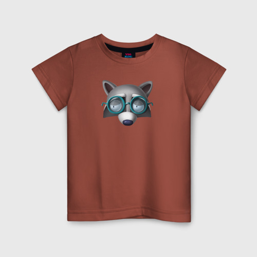 Детская футболка хлопок Хитрый енот в очках, цвет кирпичный
