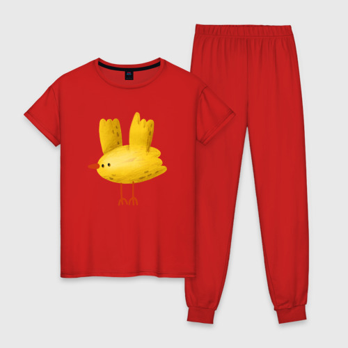 Женская пижама хлопок с принтом Желтая птичка, вид спереди #2