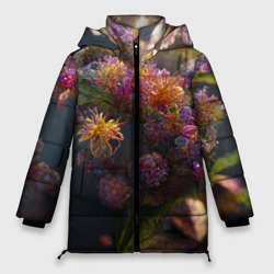 Женская зимняя куртка Oversize Букет из разноцветных цветов