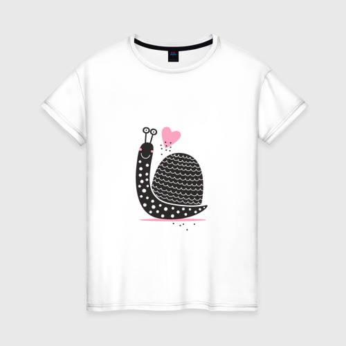 Женская футболка из хлопка с принтом Влюбленная Улитка, вид спереди №1