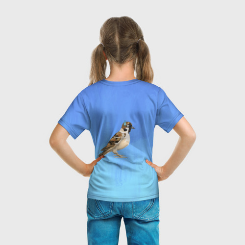 Детская футболка 3D с принтом Воробей и слово, вид сзади #2