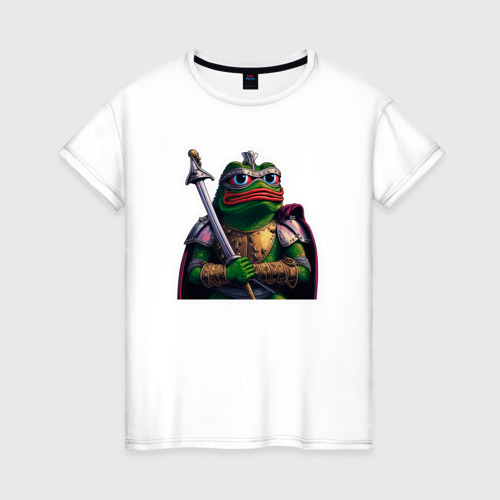 Женская футболка хлопок Лягушонок Пепе рыцарь