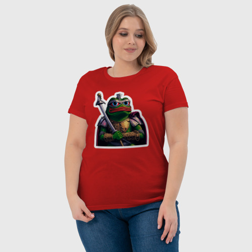 Женская футболка хлопок Лягушонок Пепе рыцарь, цвет красный - фото 6