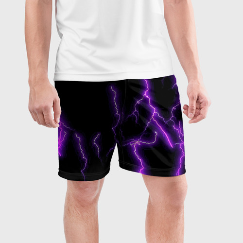 Мужские шорты спортивные Фиолетовые молнии, цвет 3D печать - фото 3
