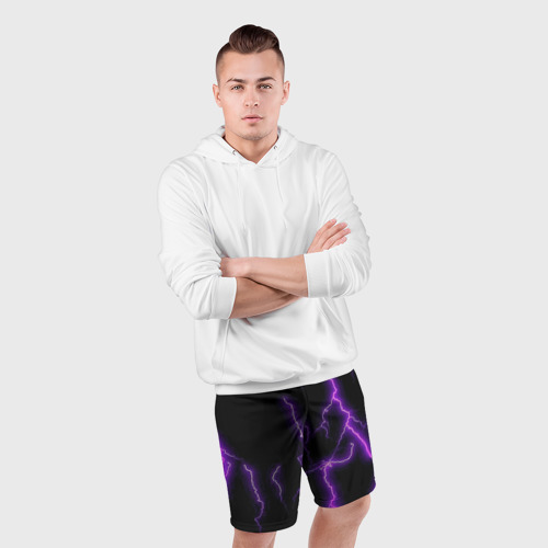 Мужские шорты спортивные Фиолетовые молнии, цвет 3D печать - фото 5