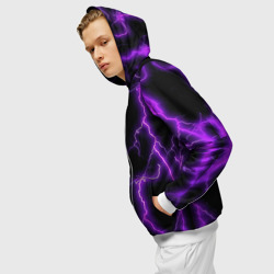 Толстовка с принтом Фиолетовые молнии для мужчины, вид на модели спереди №3. Цвет основы: белый