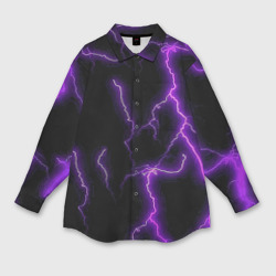 Мужская рубашка oversize 3D Фиолетовые молнии