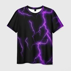 Мужская футболка 3D Фиолетовые молнии