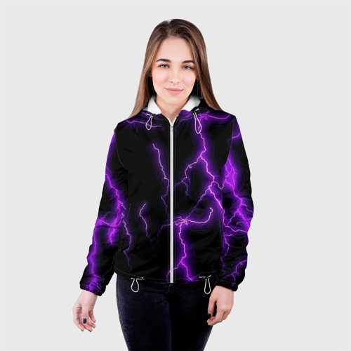 Женская куртка 3D Фиолетовые молнии, цвет белый - фото 3