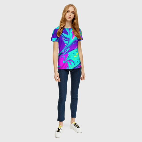 Женская футболка 3D с принтом Неоновые краски разводы, вид сбоку #3