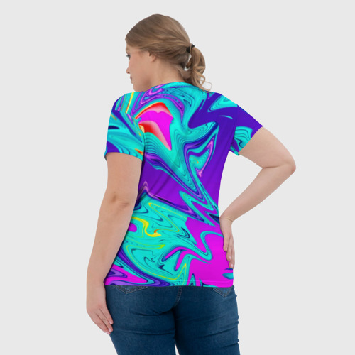 Женская футболка 3D с принтом Неоновые краски разводы, вид сзади #2