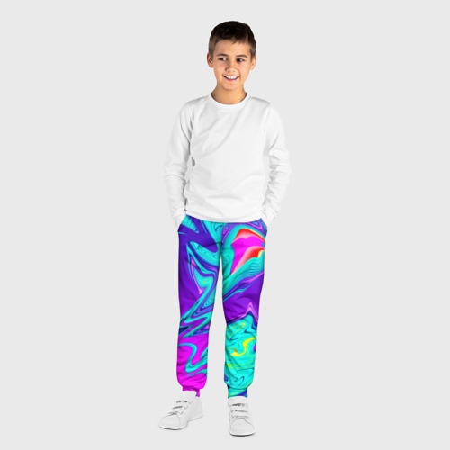 Детские брюки 3D с принтом Неоновые краски разводы, вид сбоку #3