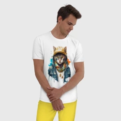 Мужская пижама с белой футболкой хлопок Кот репер - фото 2