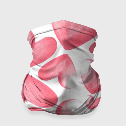 Бандана-труба 3D Розовые акварельные сердца - паттерн, цвет 3D печать