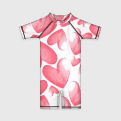 Розовые акварельные сердца - паттерн – Детский купальный костюм 3D с принтом купить