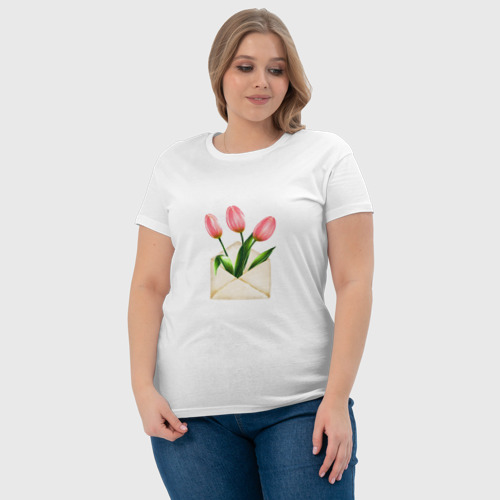 Женская футболка хлопок с принтом Тюльпаны в конверте, фото #4