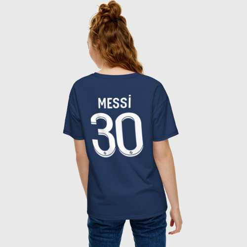 Женская футболка хлопок Oversize Лионель Месси форма PSG 22-23 домашняя, цвет темно-синий - фото 4
