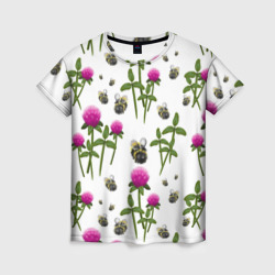 Женская футболка 3D Клевер и пчёлки - паттерн