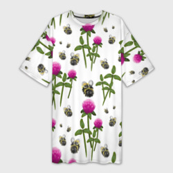 Платье-футболка 3D Клевер и пчёлки - паттерн