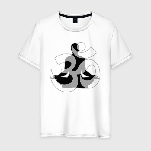 Мужская футболка из хлопка с принтом Йога медитация на ОМ, вид спереди №1