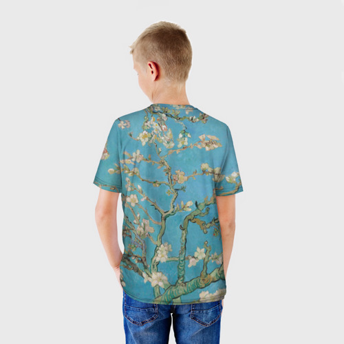 Детская футболка 3D с принтом Цветущий миндаль Ван Гог, вид сзади #2
