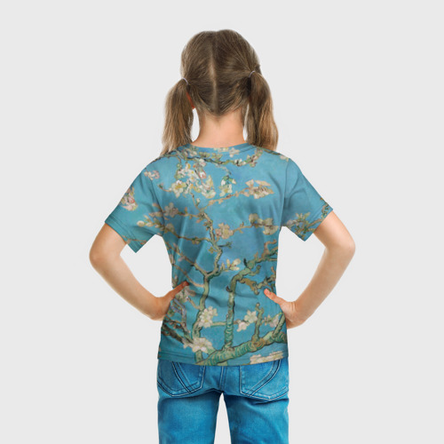 Детская футболка 3D с принтом Цветущий миндаль Ван Гог, вид сзади #2