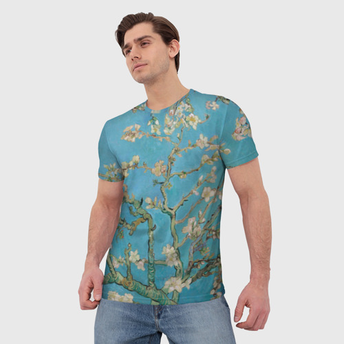 Мужская футболка 3D с принтом Цветущий миндаль Ван Гог, фото на моделе #1
