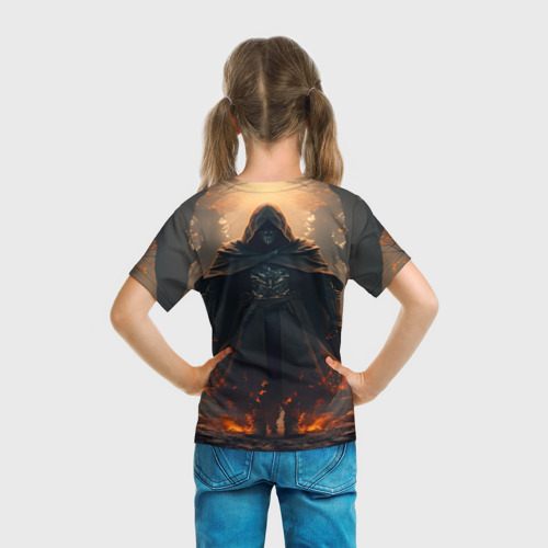 Детская футболка 3D с принтом Демон пожар, вид сзади #2