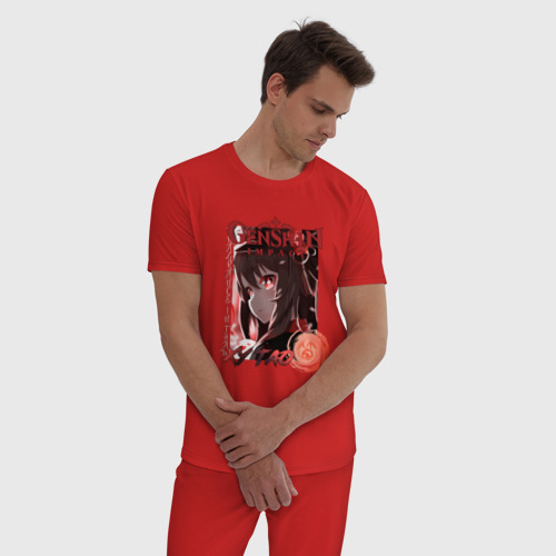 Мужская пижама хлопок с принтом Ху Тао Пиро элемент, фото на моделе #1