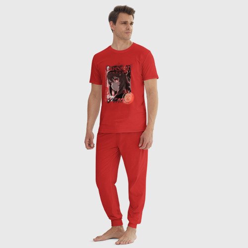 Мужская пижама хлопок с принтом Ху Тао Пиро элемент, вид сбоку #3