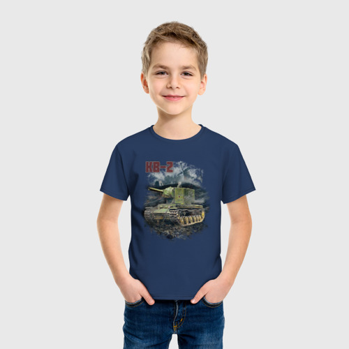 Детская футболка хлопок В бой на КВ-2, цвет темно-синий - фото 3