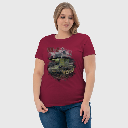 Женская футболка хлопок с принтом В бой на КВ-2, фото #4