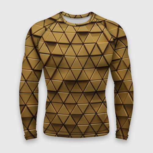 Мужской рашгард 3D с принтом Золотые треугольники, вид спереди #2