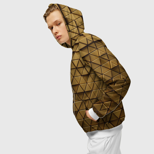 Мужская толстовка 3D на молнии с принтом Золотые треугольники, вид сбоку #3