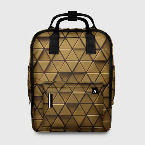 Женский рюкзак 3D с принтом Золотые треугольники, вид спереди #2