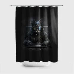 Штора 3D для ванной Кот хакер