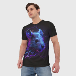 Мужская футболка 3D Неоновая крыса - фото 2