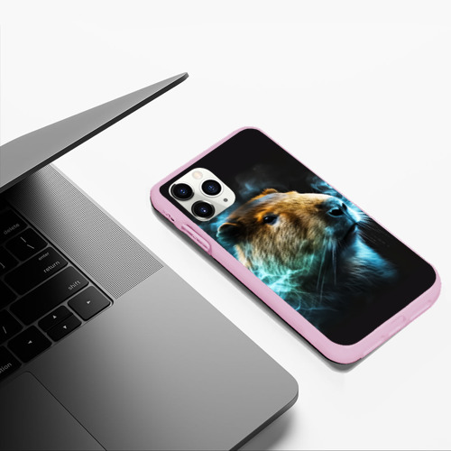 Чехол для iPhone 11 Pro Max матовый с принтом Капибара и голубой дым, фото #5