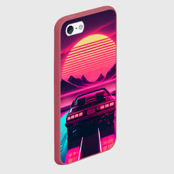 Чехол для iPhone 5/5S матовый Синтвейв закат и автомобиль - фото 2