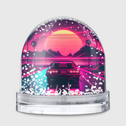 Игрушка Снежный шар Синтвейв закат и автомобиль