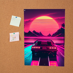 Постер Синтвейв закат и автомобиль - фото 2