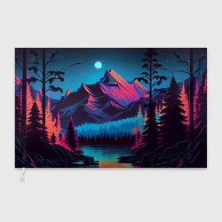 Флаг 3D Неоновый пейзаж и горы