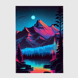 Постер Неоновый пейзаж и горы