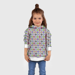Толстовка с принтом Разноцветный геометрический рисунок для ребенка, вид на модели спереди №3. Цвет основы: белый