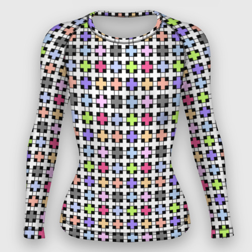 Женский рашгард с принтом Разноцветный геометрический рисунок, вид спереди №1