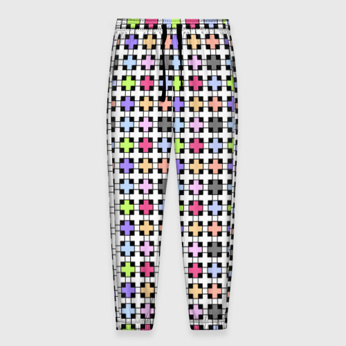Мужские брюки с принтом Разноцветный геометрический рисунок, вид спереди №1