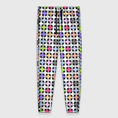 Женские брюки с принтом Разноцветный геометрический рисунок, вид спереди №1